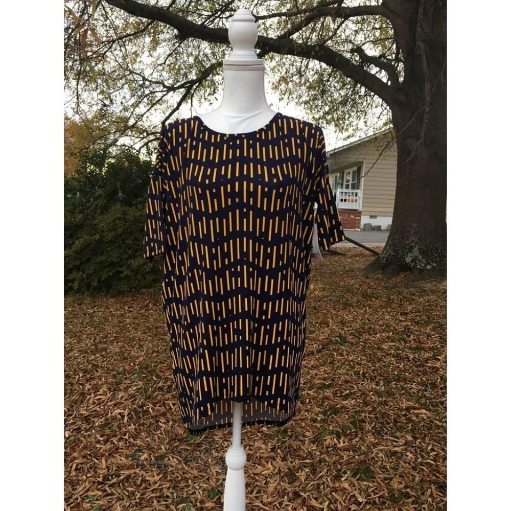 NWT LuLaRoe Irma Tunic T Shirt Oversized Casual Tee Blue Yellow Size XXS Woman's